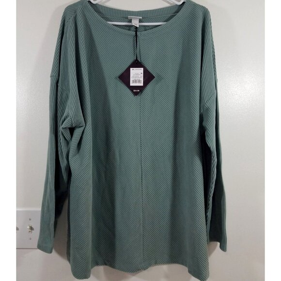 Ava & Viv Top Plus Size 2X Ribbed Stretch Crew Neck Long Sleeve Pullover - Picture 1 of 10